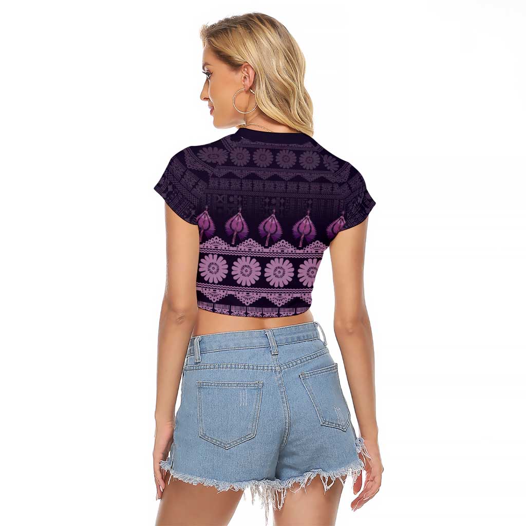 Bula Fiji Iri ni Meke Raglan Cropped T Shirt Lokaloka Fijian Masi LT14 - Polynesian Pride
