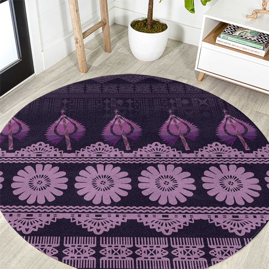 Bula Fiji Iri ni Meke Round Carpet Lokaloka Fijian Masi LT14 Purple - Polynesian Pride
