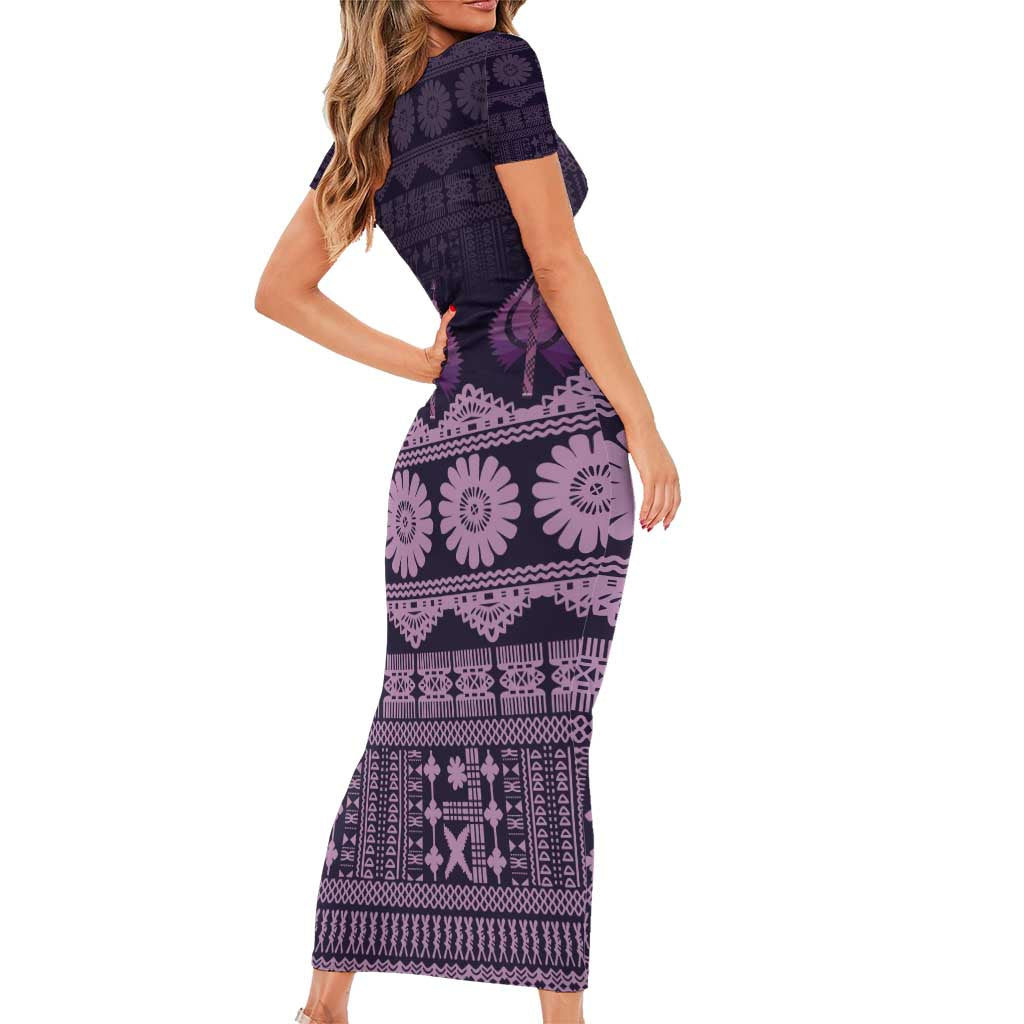 Bula Fiji Iri ni Meke Short Sleeve Bodycon Dress Lokaloka Fijian Masi LT14 - Polynesian Pride