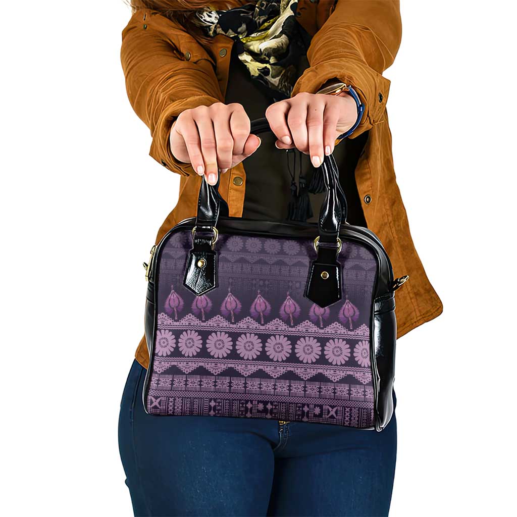 Bula Fiji Iri ni Meke Shoulder Handbag Lokaloka Fijian Masi LT14 One Size Purple - Polynesian Pride