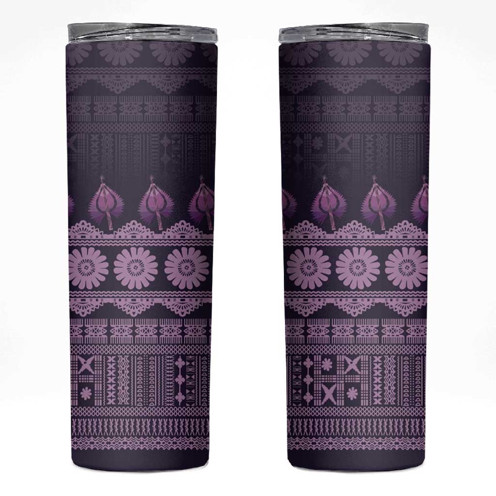 Bula Fiji Iri ni Meke Skinny Tumbler Lokaloka Fijian Masi LT14 Purple - Polynesian Pride