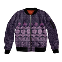 Bula Fiji Iri ni Meke Sleeve Zip Bomber Jacket Lokaloka Fijian Masi LT14 Unisex Purple - Polynesian Pride