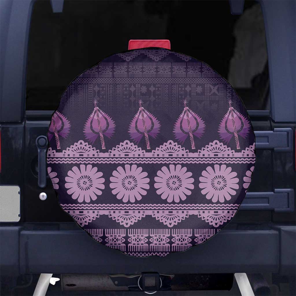 Bula Fiji Iri ni Meke Spare Tire Cover Lokaloka Fijian Masi LT14 No hole Purple - Polynesian Pride