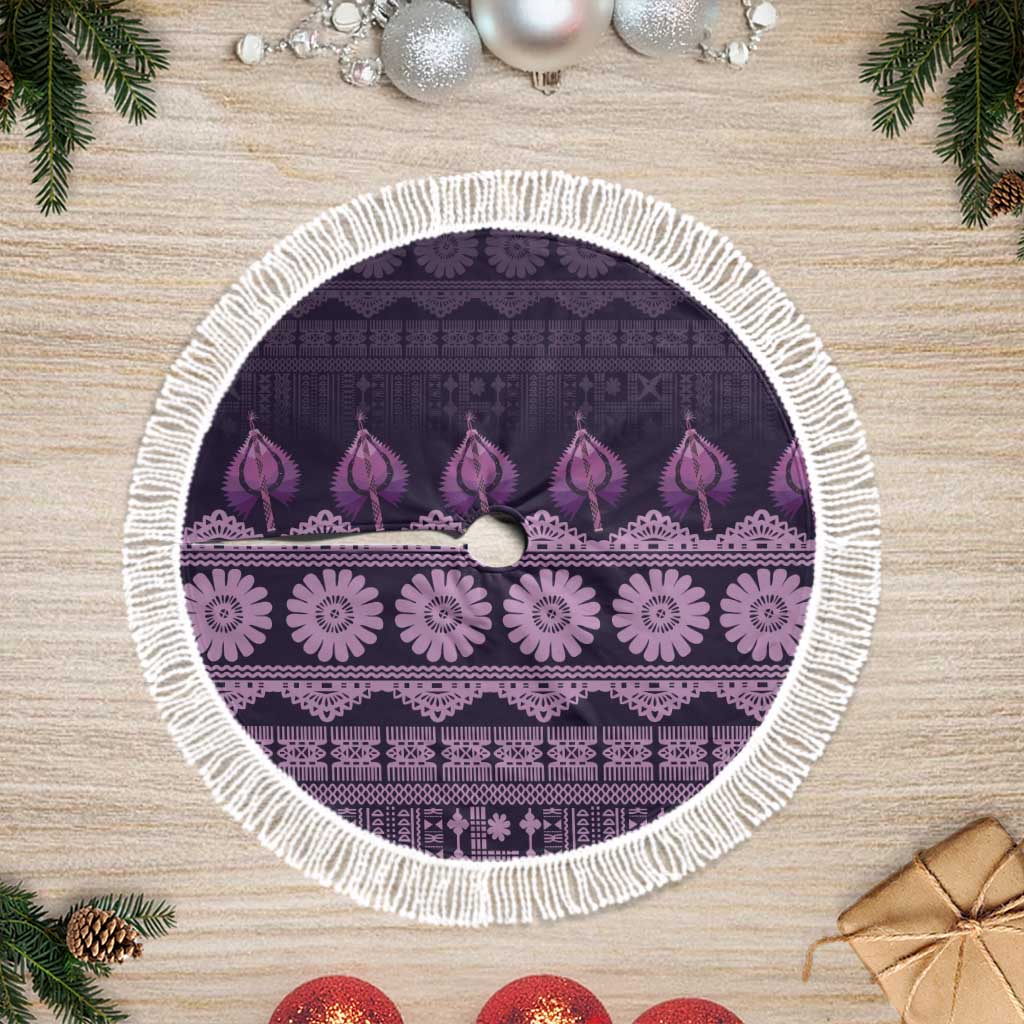 Bula Fiji Iri ni Meke Tree Skirt Lokaloka Fijian Masi LT14 Fringed Purple - Polynesian Pride