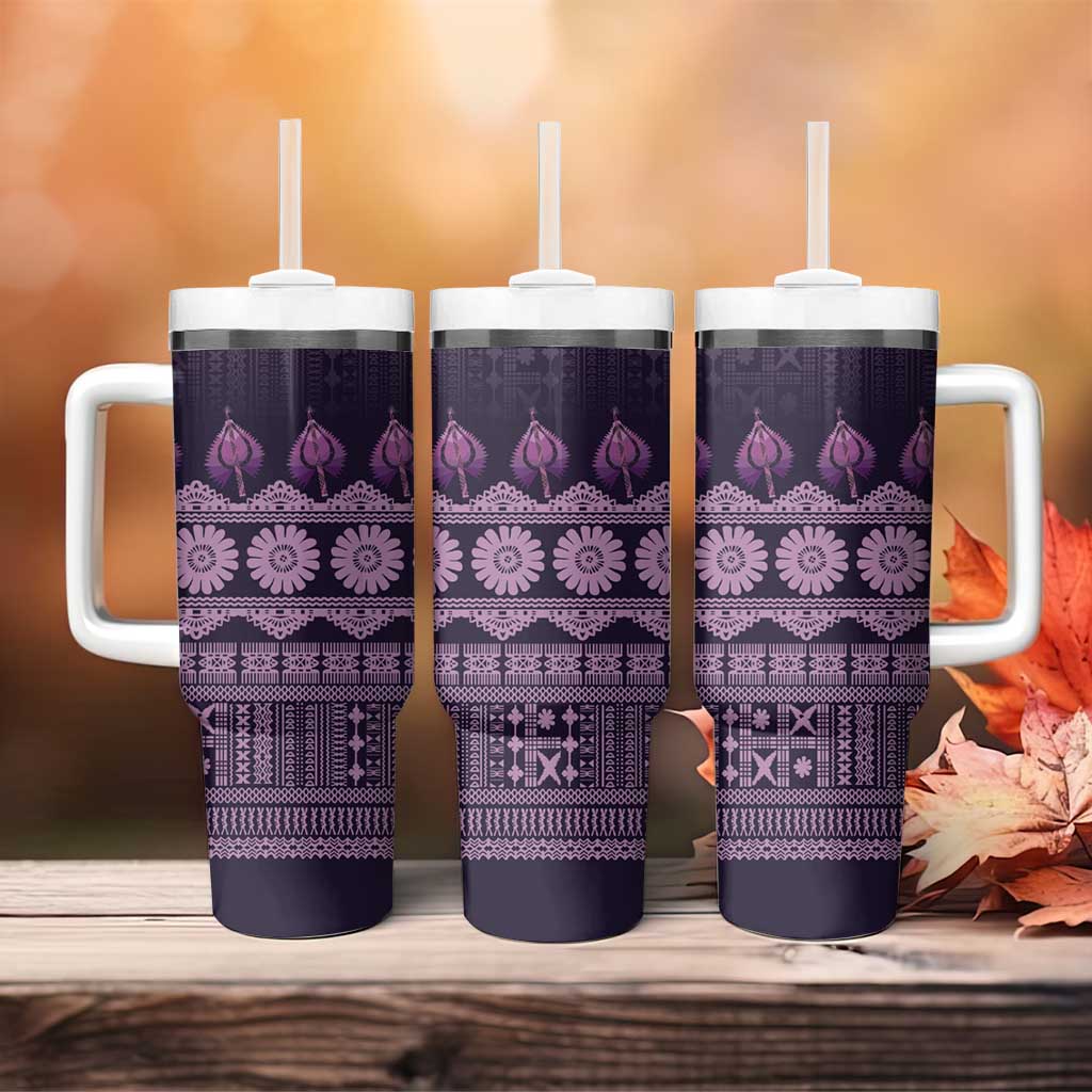 Bula Fiji Iri ni Meke Tumbler With Handle Lokaloka Fijian Masi LT14 - Polynesian Pride