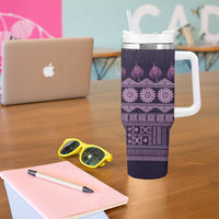 Bula Fiji Iri ni Meke Tumbler With Handle Lokaloka Fijian Masi LT14 - Polynesian Pride