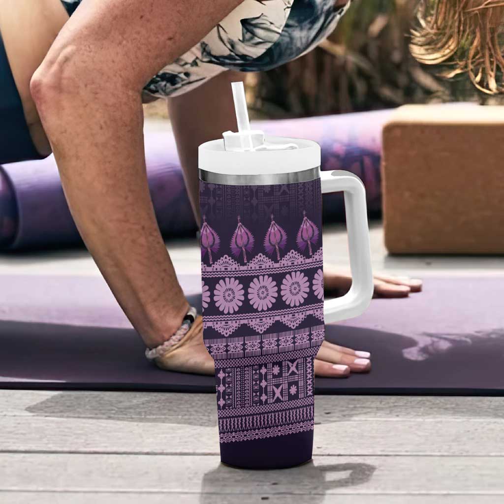 Bula Fiji Iri ni Meke Tumbler With Handle Lokaloka Fijian Masi LT14 - Polynesian Pride
