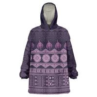 Bula Fiji Iri ni Meke Wearable Blanket Hoodie Lokaloka Fijian Masi LT14 One Size Purple - Polynesian Pride