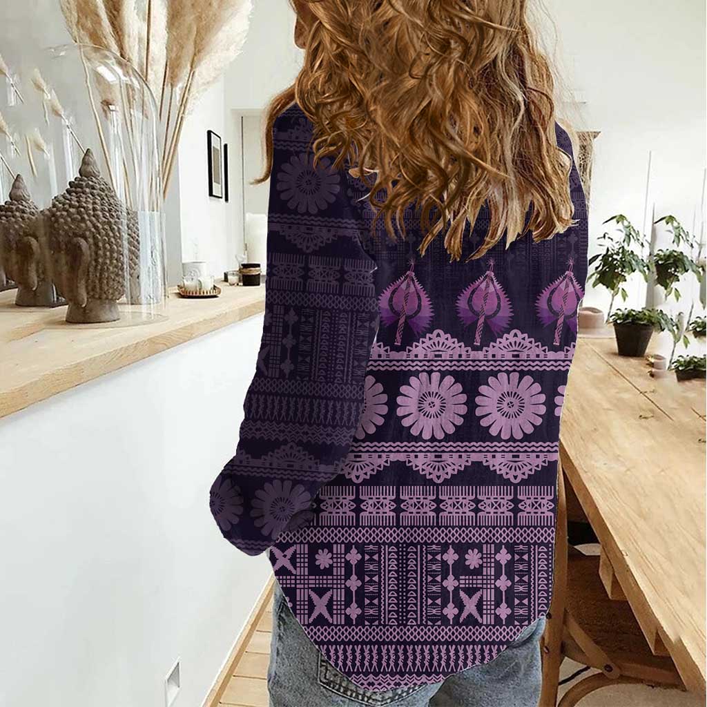 Bula Fiji Iri ni Meke Women Casual Shirt Lokaloka Fijian Masi LT14 - Polynesian Pride