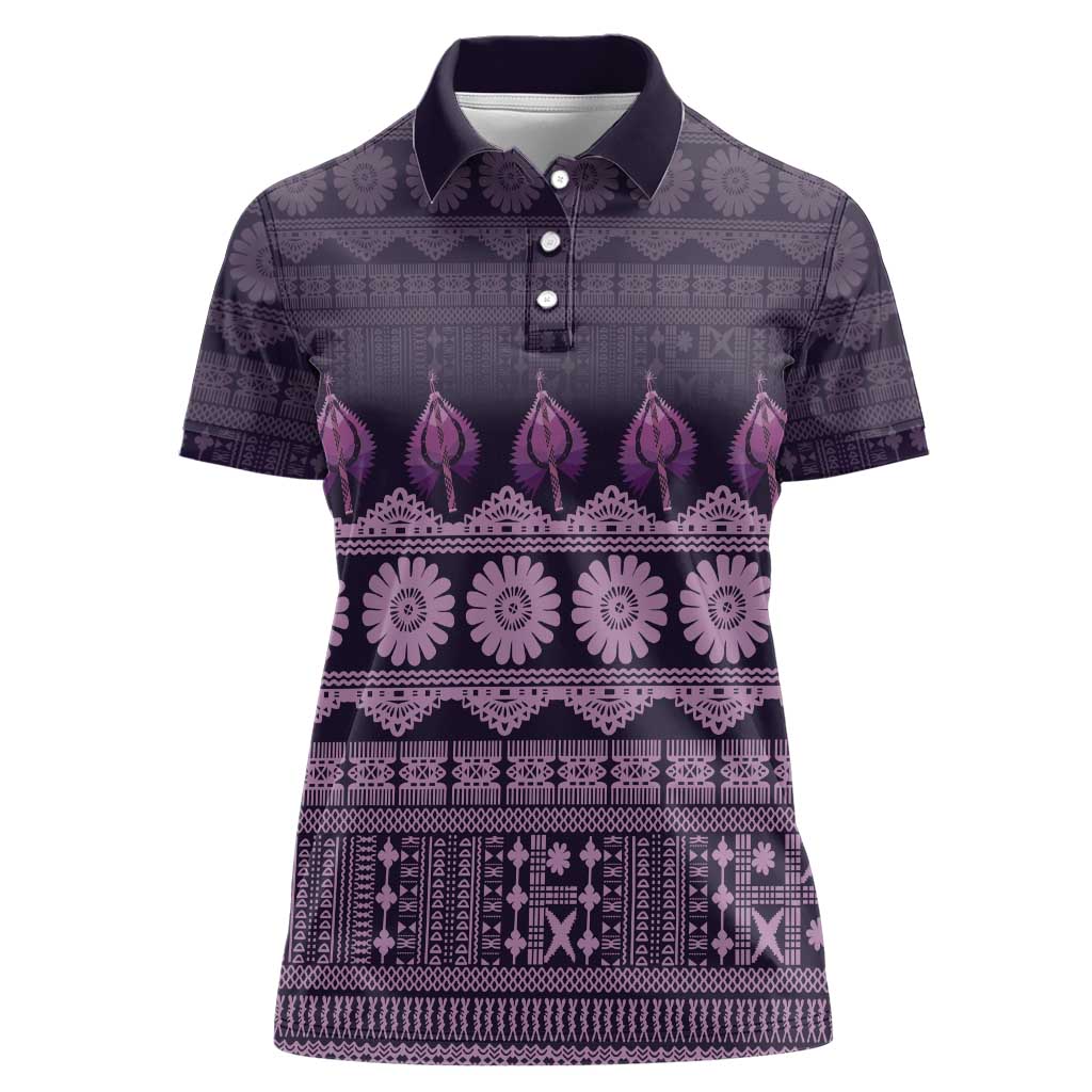 Bula Fiji Iri ni Meke Women Polo Shirt Lokaloka Fijian Masi - Polynesian Pride