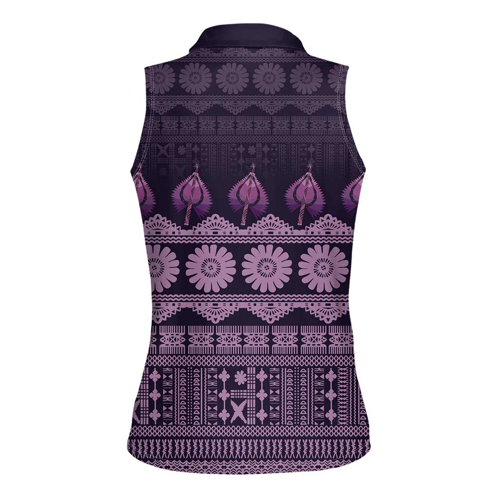 Bula Fiji Iri ni Meke Women Sleeveless Polo Shirt Lokaloka Fijian Masi LT14 - Polynesian Pride