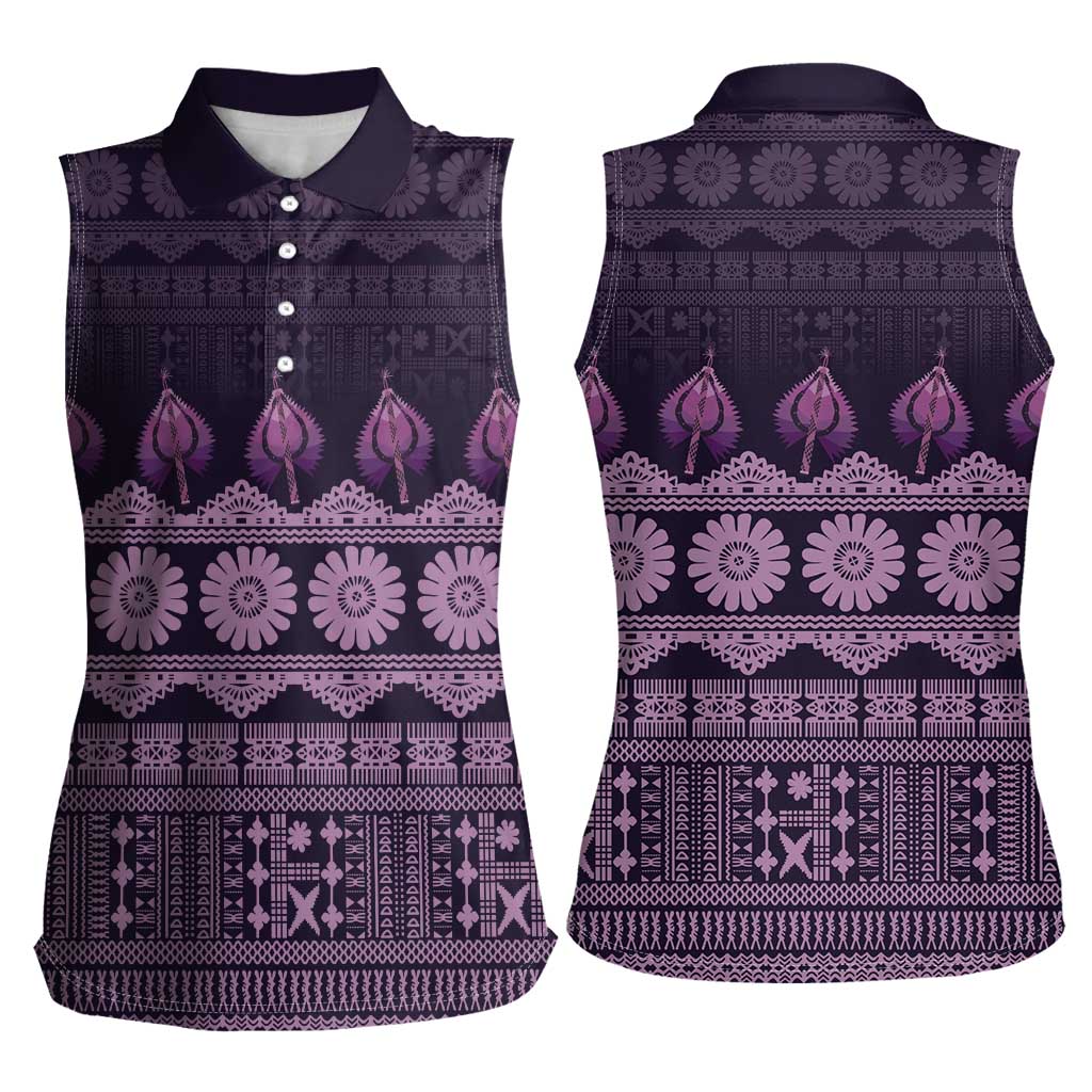 Bula Fiji Iri ni Meke Women Sleeveless Polo Shirt Lokaloka Fijian Masi LT14 - Polynesian Pride