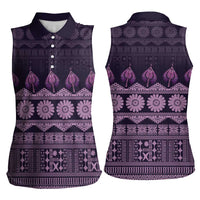 Bula Fiji Iri ni Meke Women Sleeveless Polo Shirt Lokaloka Fijian Masi LT14 - Polynesian Pride