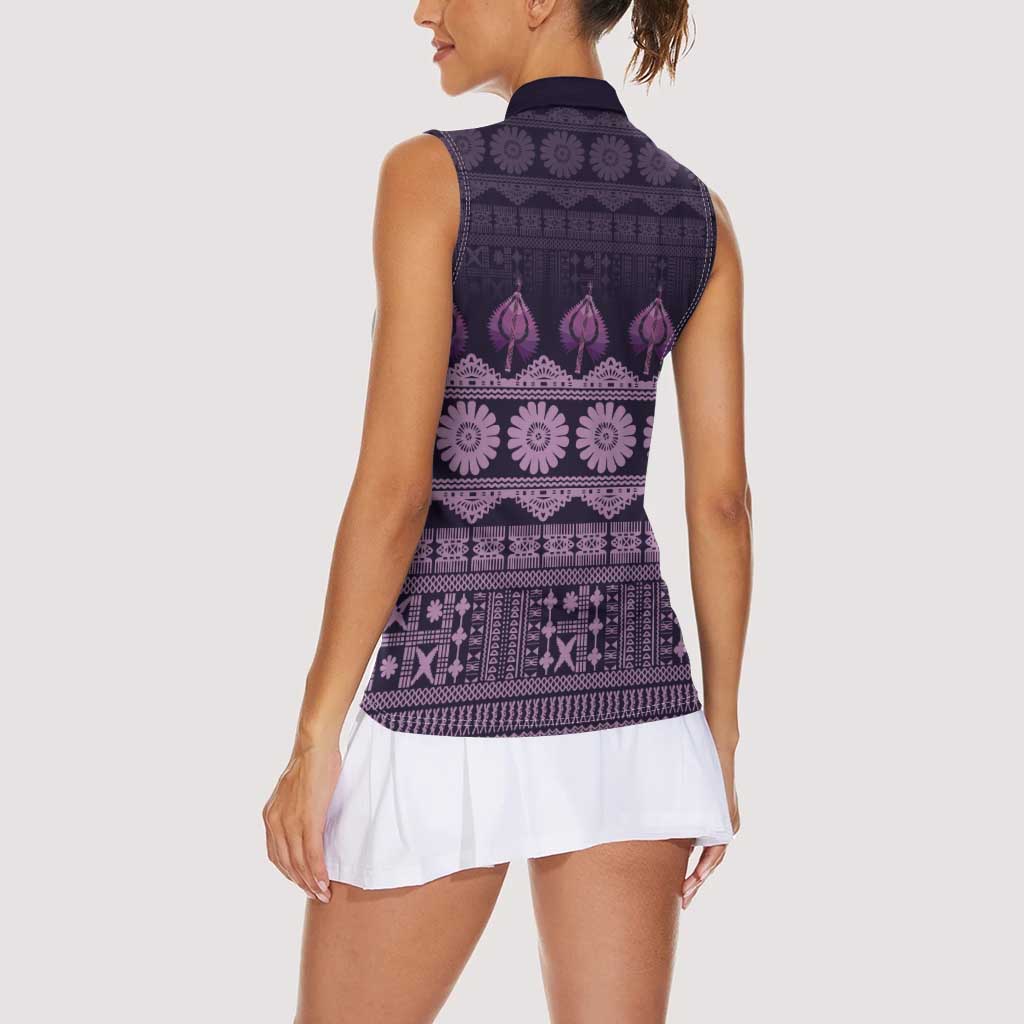 Bula Fiji Iri ni Meke Women Sleeveless Polo Shirt Lokaloka Fijian Masi LT14 - Polynesian Pride