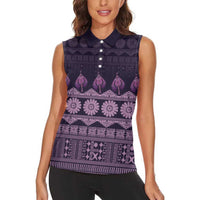 Bula Fiji Iri ni Meke Women Sleeveless Polo Shirt Lokaloka Fijian Masi LT14 - Polynesian Pride