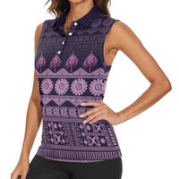 Bula Fiji Iri ni Meke Women Sleeveless Polo Shirt Lokaloka Fijian Masi LT14 - Polynesian Pride