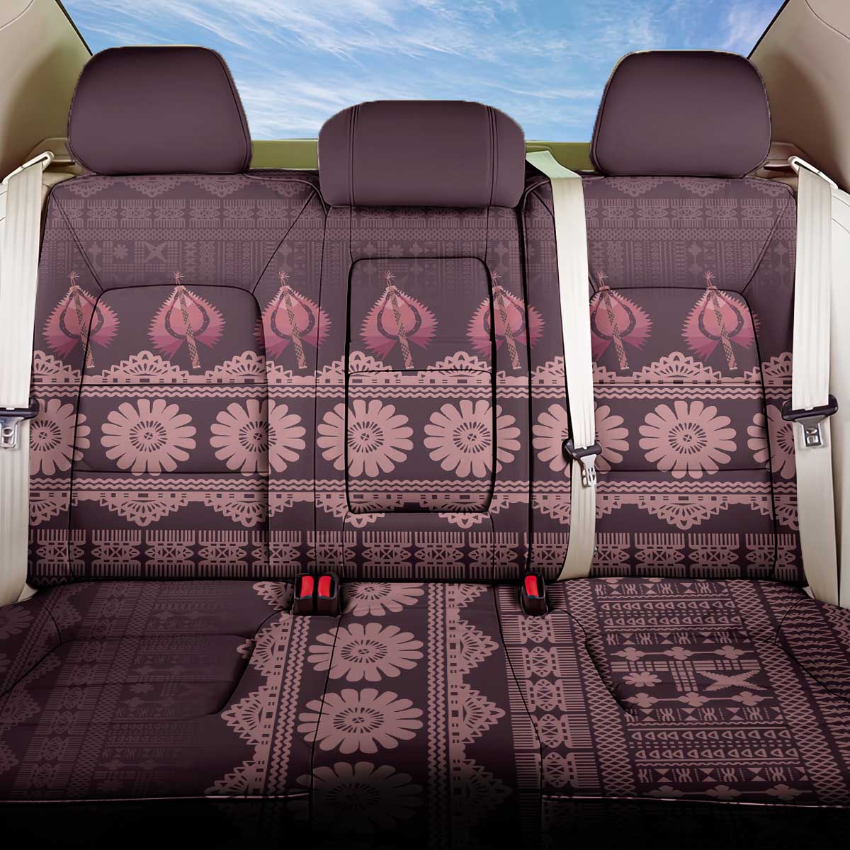 Bula Fiji Iri ni Meke Back Car Seat Cover Piqi Fijian Masi LT14 One Size Pink - Polynesian Pride