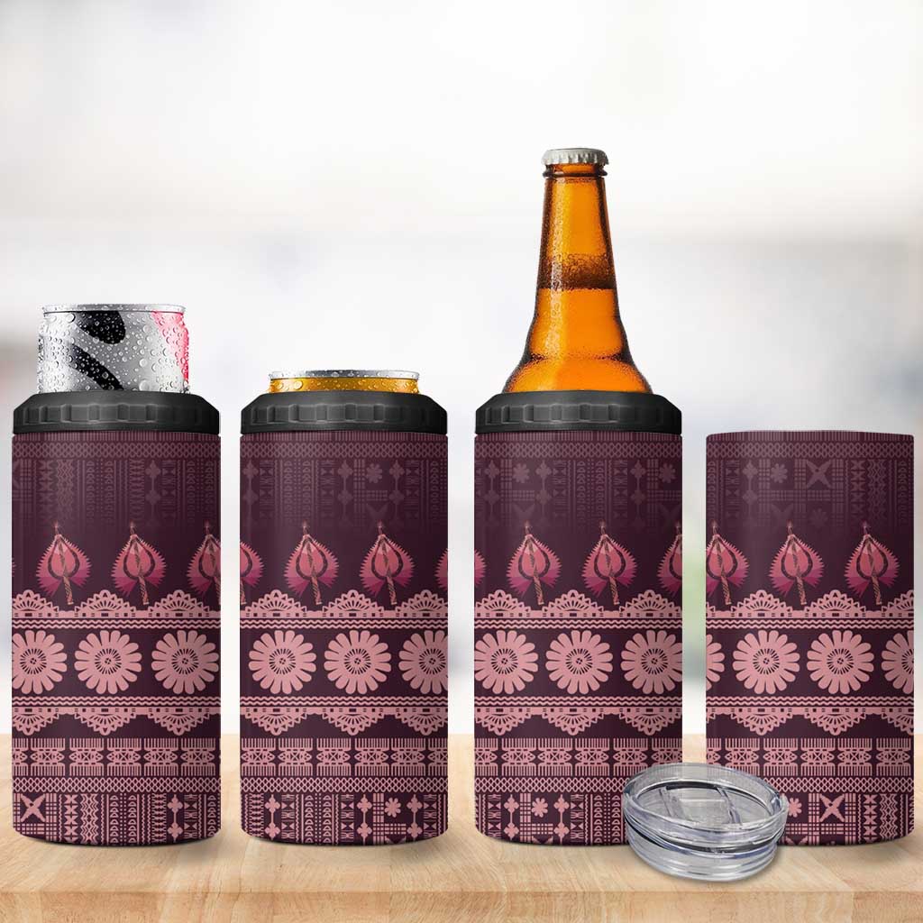 Bula Fiji Iri ni Meke 4 in 1 Can Cooler Tumbler Piqi Fijian Masi LT14 - Polynesian Pride