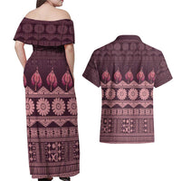 Bula Fiji Iri ni Meke Couples Matching Off Shoulder Maxi Dress and Hawaiian Shirt Piqi Fijian Masi LT14 - Polynesian Pride