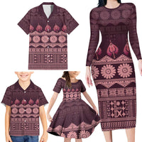 Bula Fiji Iri ni Meke Family Matching Long Sleeve Bodycon Dress and Hawaiian Shirt Piqi Fijian Masi LT14 - Polynesian Pride
