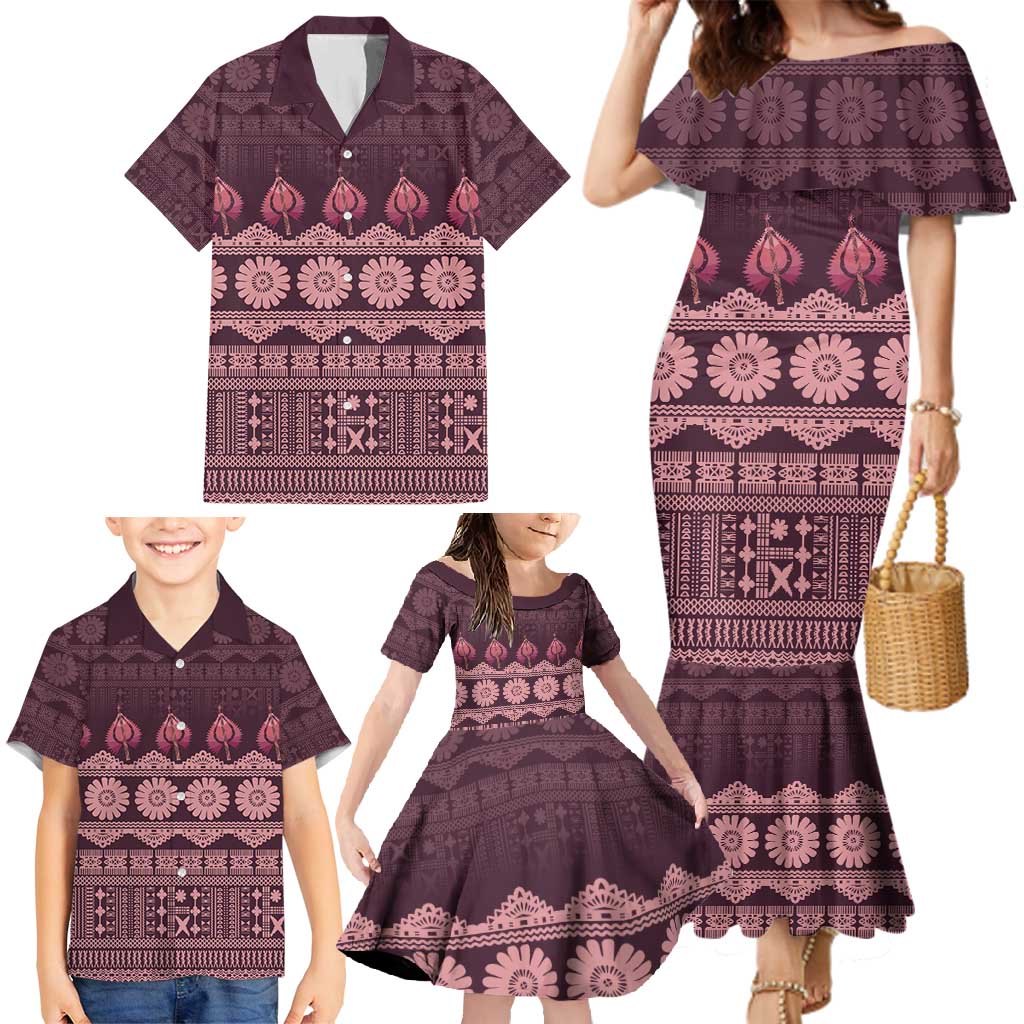 Bula Fiji Iri ni Meke Family Matching Mermaid Dress and Hawaiian Shirt Piqi Fijian Masi LT14 - Polynesian Pride