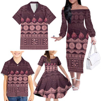 Bula Fiji Iri ni Meke Family Matching Off The Shoulder Long Sleeve Dress and Hawaiian Shirt Piqi Fijian Masi LT14 - Polynesian Pride