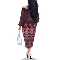 Bula Fiji Iri ni Meke Family Matching Off The Shoulder Long Sleeve Dress and Hawaiian Shirt Piqi Fijian Masi LT14 - Polynesian Pride