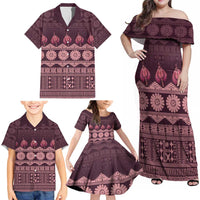 Bula Fiji Iri ni Meke Family Matching Off Shoulder Maxi Dress and Hawaiian Shirt Piqi Fijian Masi LT14 - Polynesian Pride
