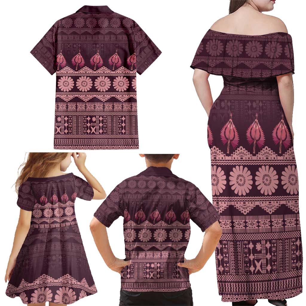 Bula Fiji Iri ni Meke Family Matching Off Shoulder Maxi Dress and Hawaiian Shirt Piqi Fijian Masi LT14 - Polynesian Pride