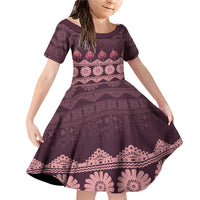 Bula Fiji Iri ni Meke Family Matching Off Shoulder Short Dress and Hawaiian Shirt Piqi Fijian Masi LT14 Daughter's Dress Pink - Polynesian Pride