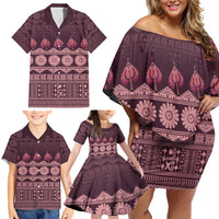 Bula Fiji Iri ni Meke Family Matching Off Shoulder Short Dress and Hawaiian Shirt Piqi Fijian Masi LT14 - Polynesian Pride
