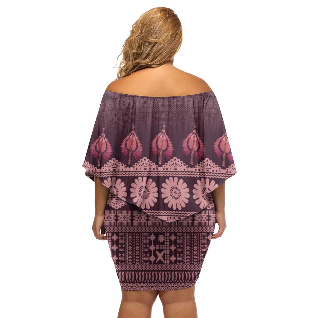 Bula Fiji Iri ni Meke Family Matching Off Shoulder Short Dress and Hawaiian Shirt Piqi Fijian Masi LT14 - Polynesian Pride