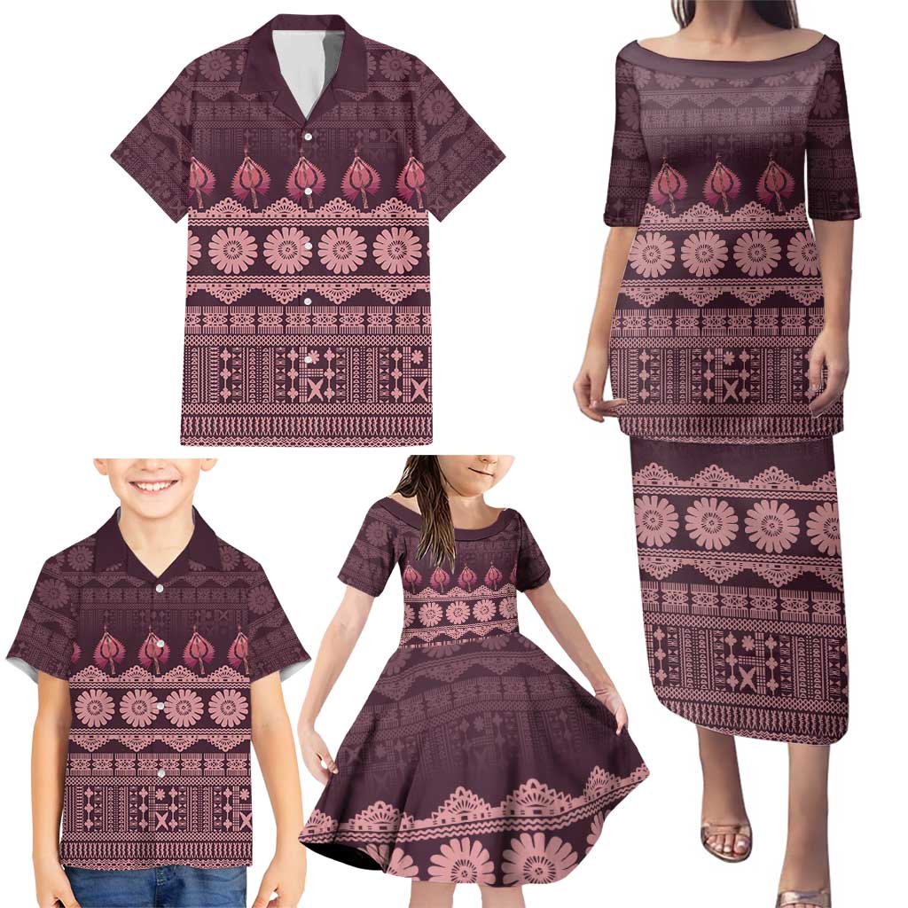 Bula Fiji Iri ni Meke Family Matching Puletasi and Hawaiian Shirt Piqi Fijian Masi LT14 - Polynesian Pride
