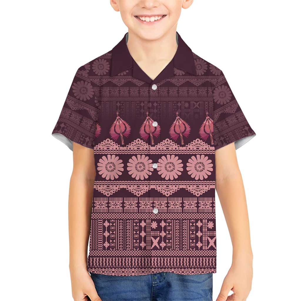 Bula Fiji Iri ni Meke Family Matching Puletasi and Hawaiian Shirt Piqi Fijian Masi LT14 Son's Shirt Pink - Polynesian Pride