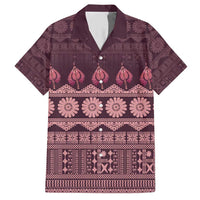 Bula Fiji Iri ni Meke Family Matching Short Sleeve Bodycon Dress and Hawaiian Shirt Piqi Fijian Masi LT14 Dad's Shirt - Short Sleeve Pink - Polynesian Pride
