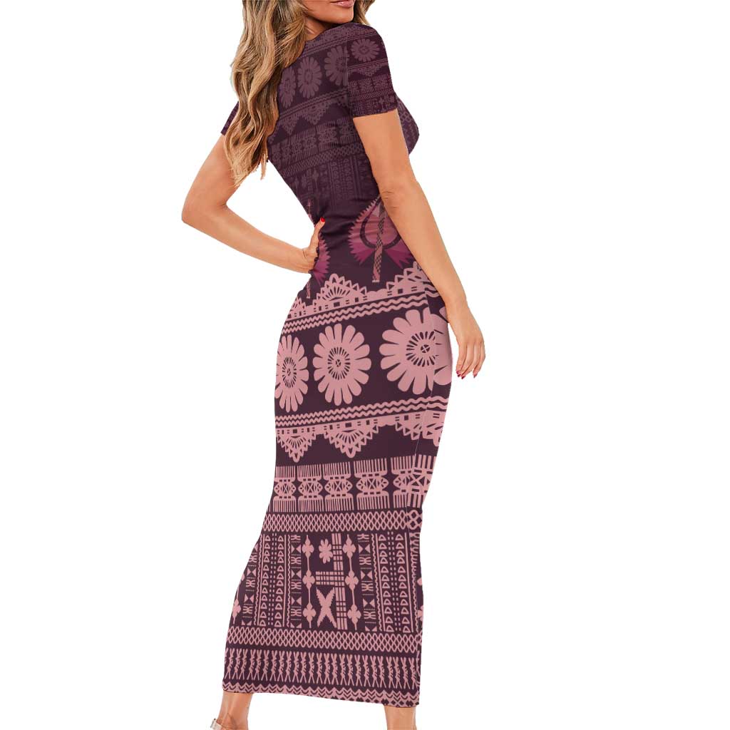Bula Fiji Iri ni Meke Family Matching Short Sleeve Bodycon Dress and Hawaiian Shirt Piqi Fijian Masi LT14 - Polynesian Pride