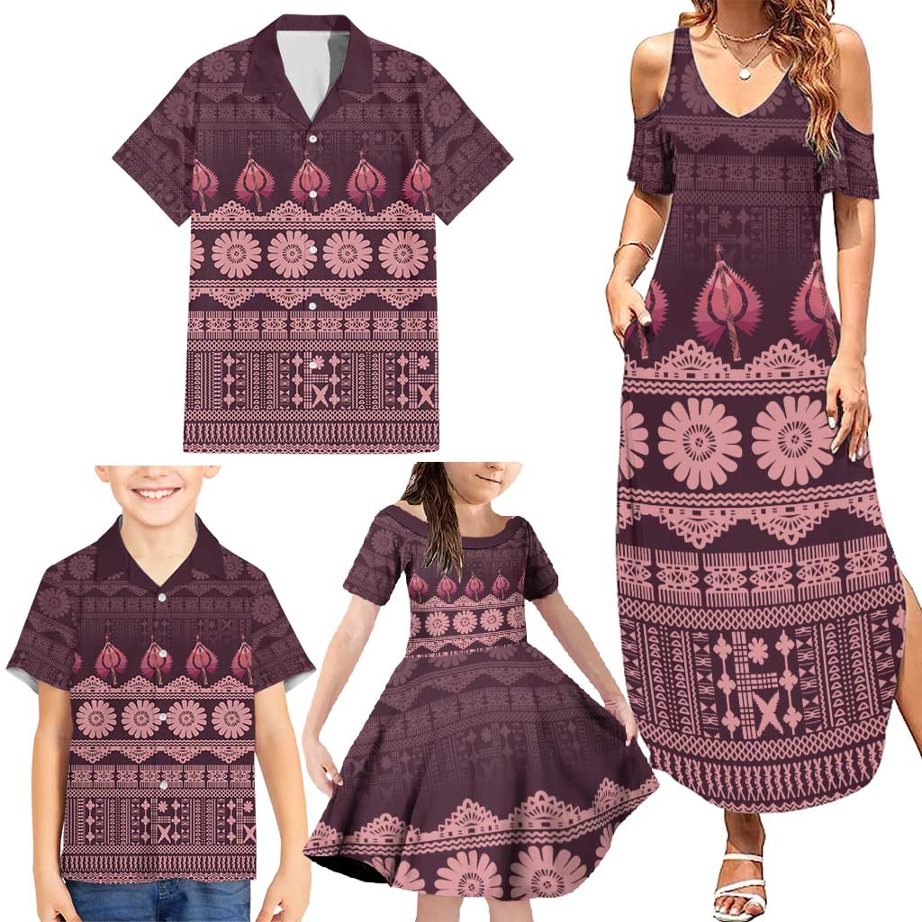 Bula Fiji Iri ni Meke Family Matching Summer Maxi Dress and Hawaiian Shirt Piqi Fijian Masi - Polynesian Pride
