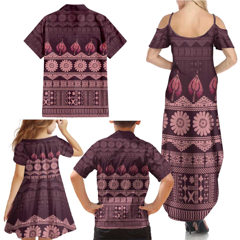 Bula Fiji Iri ni Meke Family Matching Summer Maxi Dress and Hawaiian Shirt Piqi Fijian Masi LT14 - Polynesian Pride