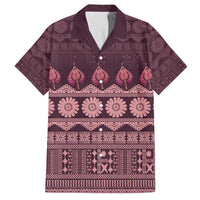 Bula Fiji Iri ni Meke Family Matching Summer Maxi Dress and Hawaiian Shirt Piqi Fijian Masi LT14 Dad's Shirt - Short Sleeve Pink - Polynesian Pride