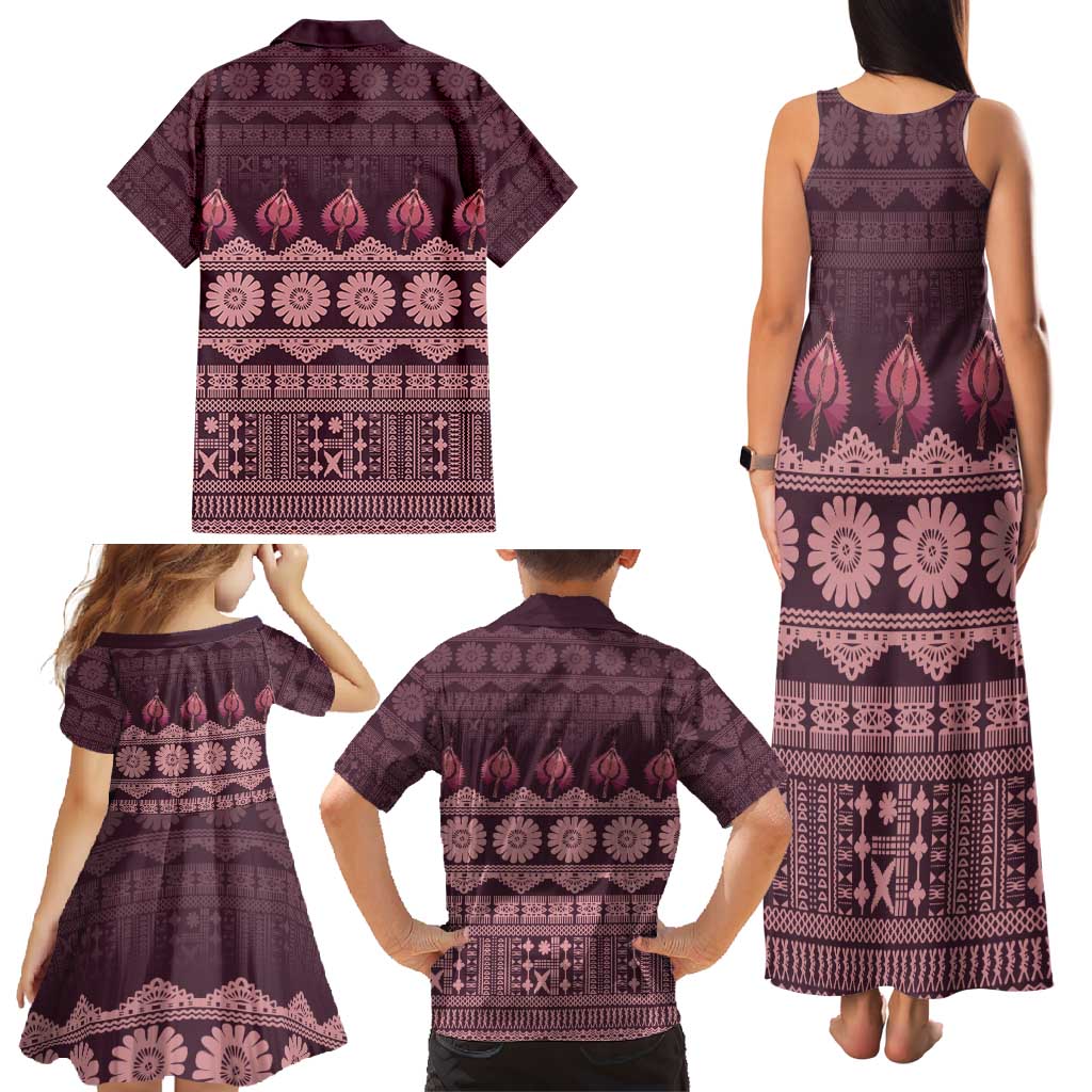 Bula Fiji Iri ni Meke Family Matching Tank Maxi Dress and Hawaiian Shirt Piqi Fijian Masi LT14 - Polynesian Pride