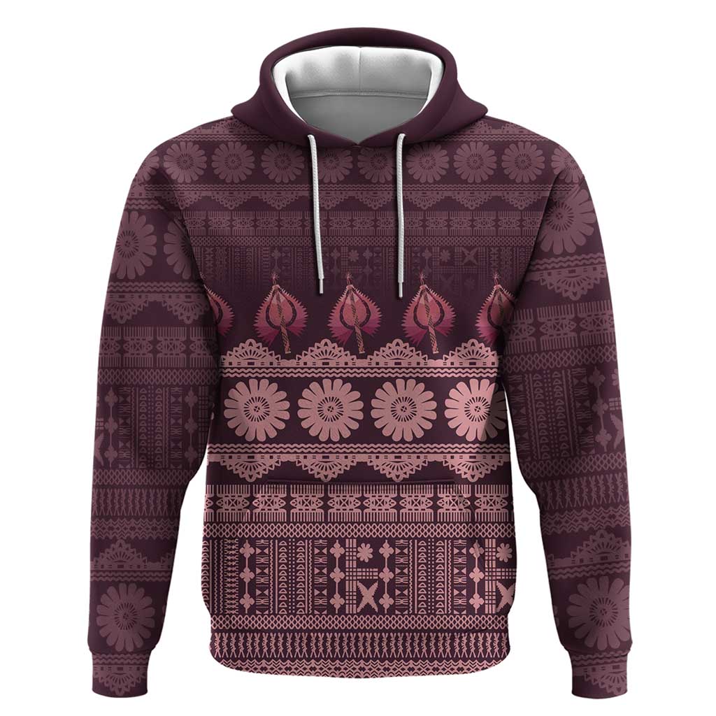 Bula Fiji Iri ni Meke Hoodie Piqi Fijian Masi LT14 Pullover Hoodie Pink - Polynesian Pride