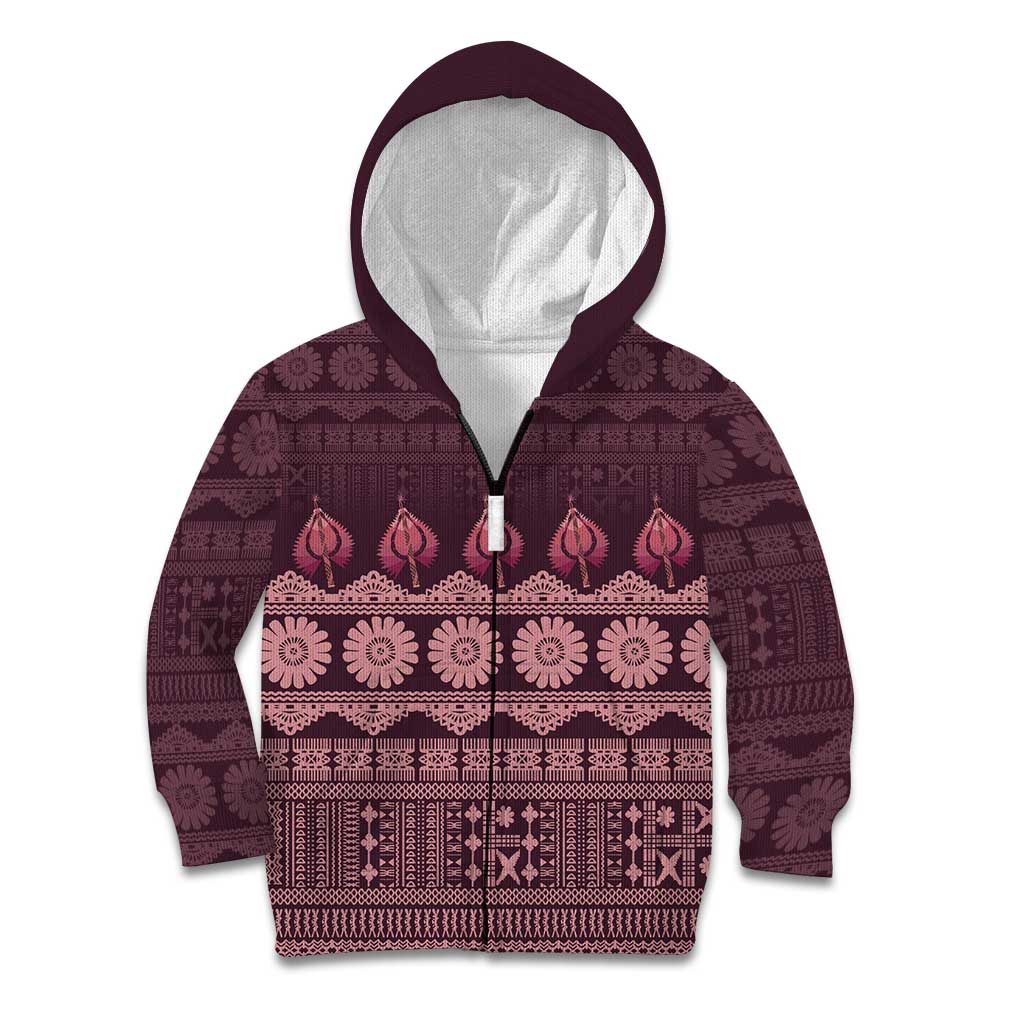 Bula Fiji Iri ni Meke Kid Hoodie Piqi Fijian Masi LT14 Zip Hoodie Pink - Polynesian Pride