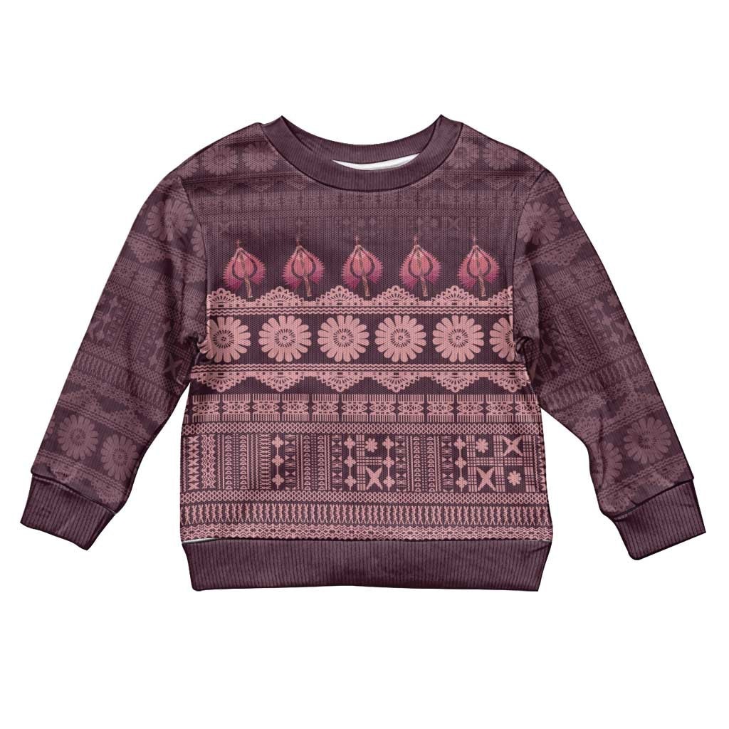 Bula Fiji Iri ni Meke Kid Ugly Christmas Sweater Piqi Fijian Masi LT14 Kid Pink - Polynesian Pride