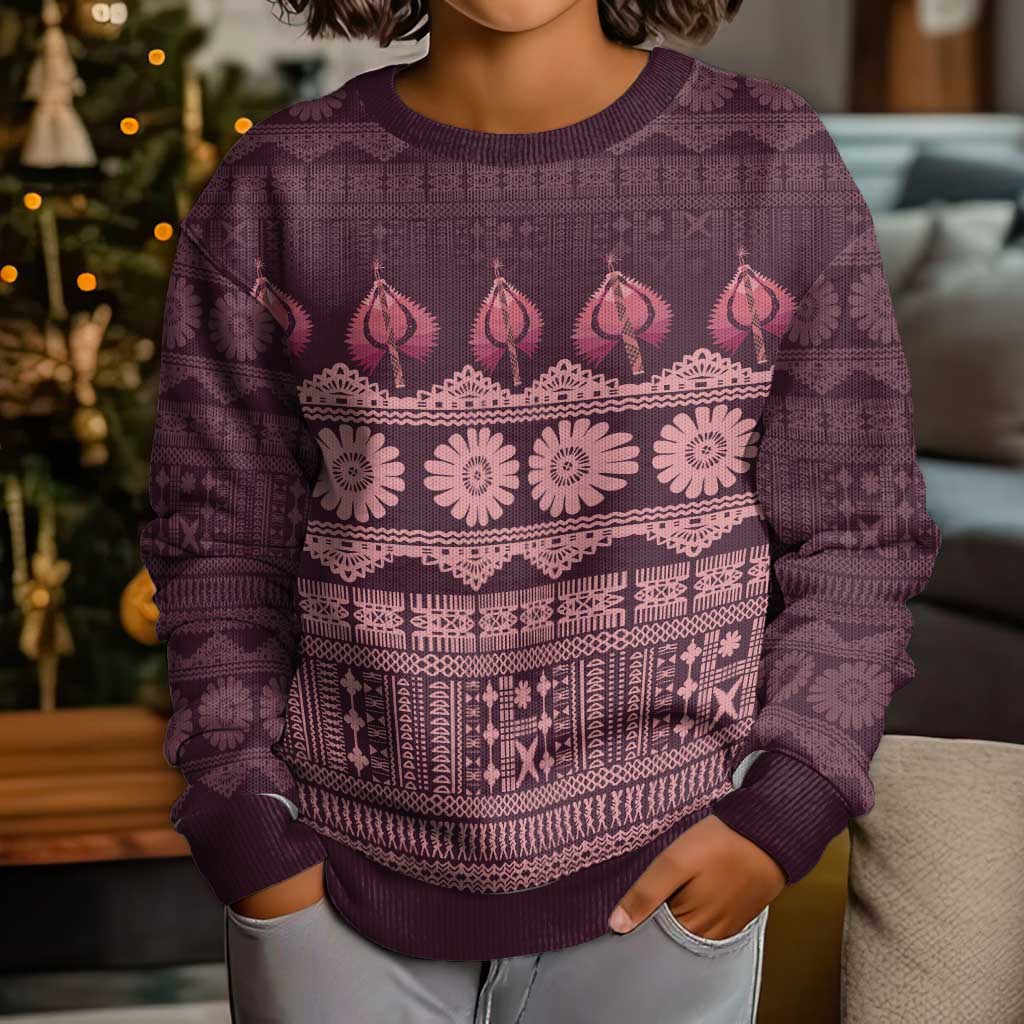 Bula Fiji Iri ni Meke Kid Ugly Christmas Sweater Piqi Fijian Masi LT14 - Polynesian Pride