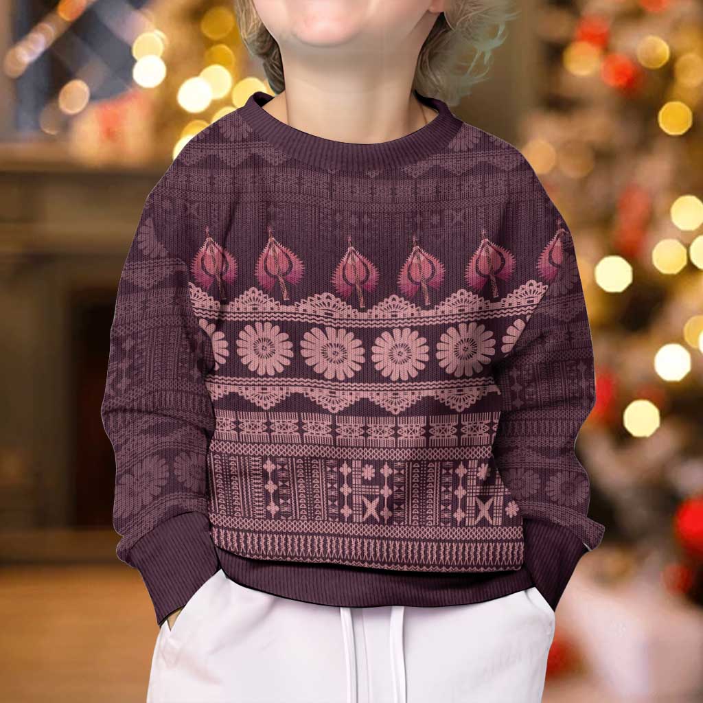 Bula Fiji Iri ni Meke Kid Ugly Christmas Sweater Piqi Fijian Masi LT14 - Polynesian Pride