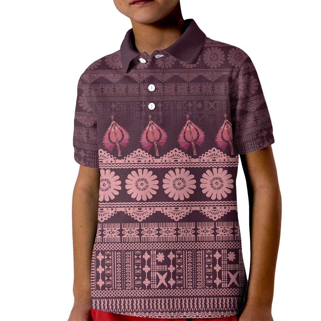 Bula Fiji Iri ni Meke Kid Polo Shirt Piqi Fijian Masi LT14 Kid Pink - Polynesian Pride