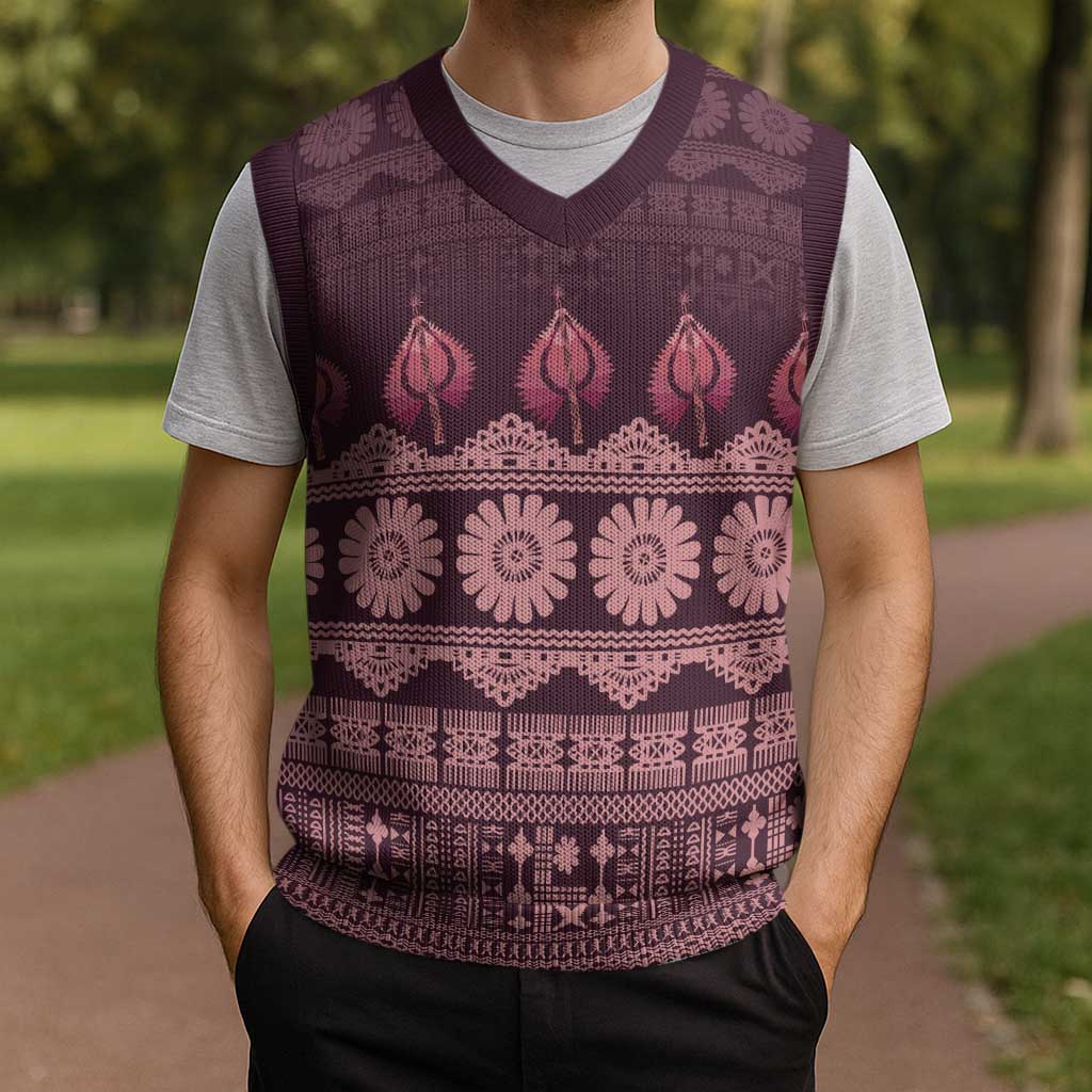 Bula Fiji Iri ni Meke Christmas Knitted V-Neck Vest Piqi Fijian Masi LT14 - Polynesian Pride