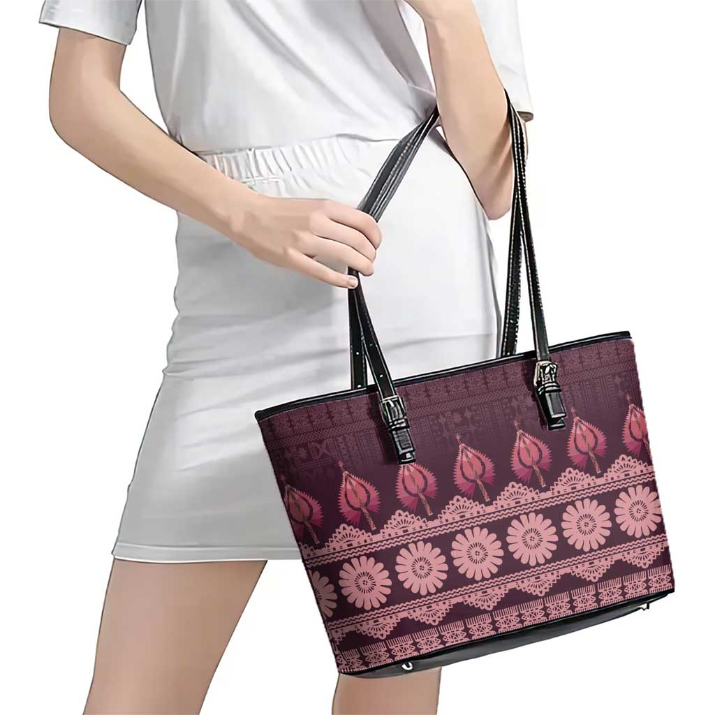Bula Fiji Iri ni Meke Leather Tote Bag Piqi Fijian Masi - Polynesian Pride