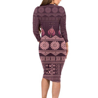 Bula Fiji Iri ni Meke Long Sleeve Bodycon Dress Piqi Fijian Masi LT14 - Polynesian Pride