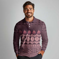 Bula Fiji Iri ni Meke Long Sleeve Polo Shirt Piqi Fijian Masi LT14 - Polynesian Pride